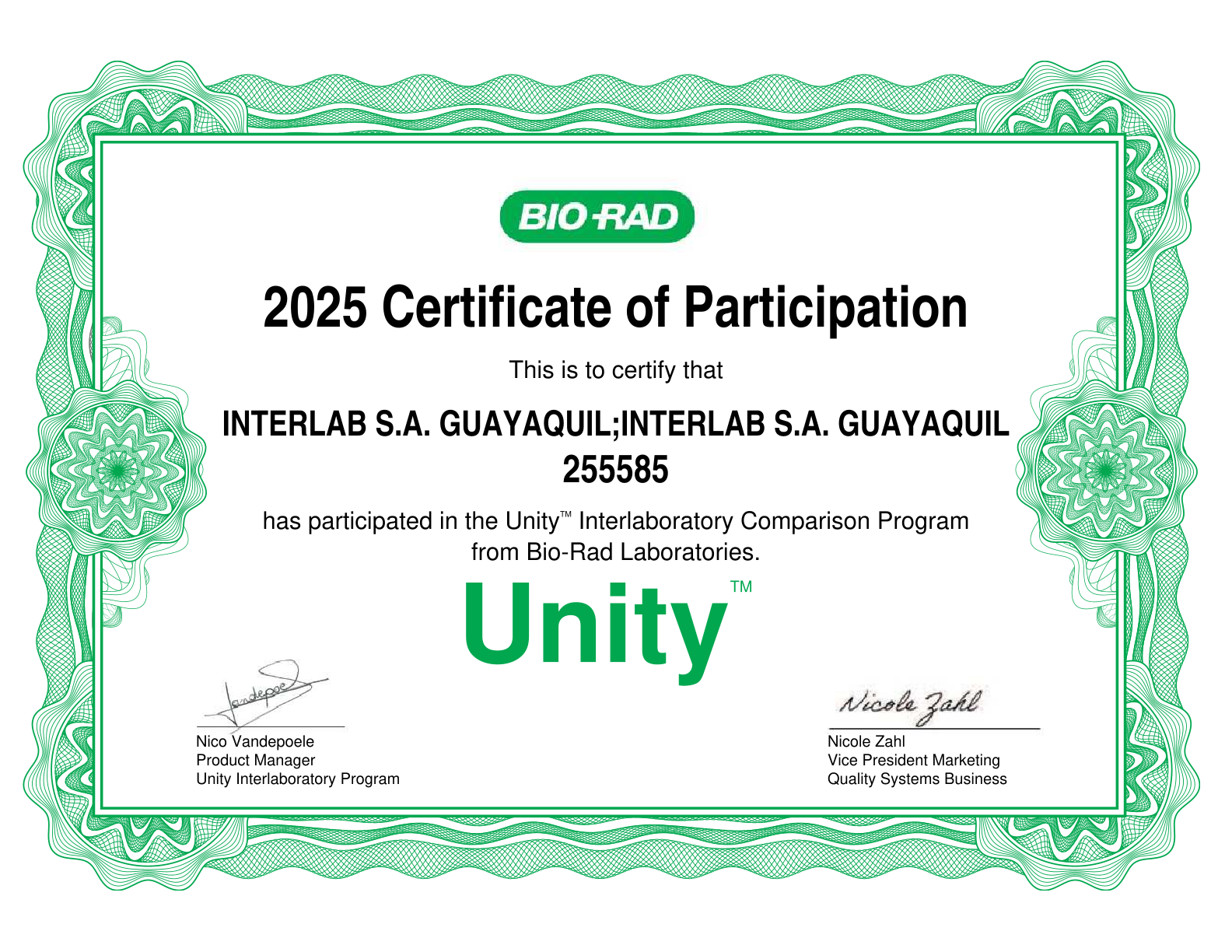 Certificado de participaci&oacute;n 255585