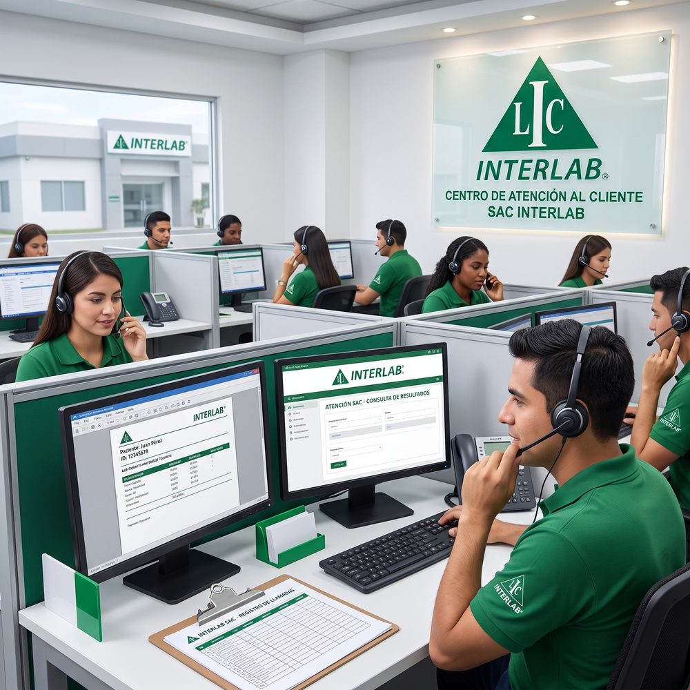 Equipo de Atenci�n al Cliente (SAC) de Interlab respondiendo llamadas y consultas de resultados en un centro de contacto